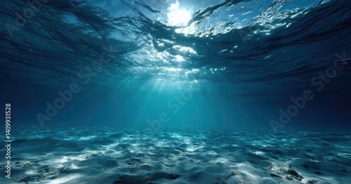 Ocean Underwater Scene Sunlight Rays Sandy Seabed