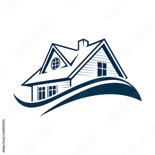 Modern Real Estate House Logo Design – Roof and Home Icon in Red and Blue .