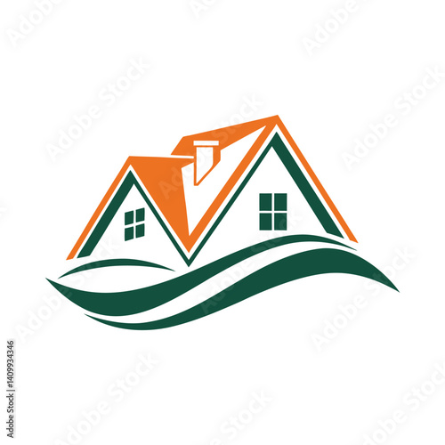 Modern Real Estate House Logo Design – Roof and Home Icon in Red and Blue .