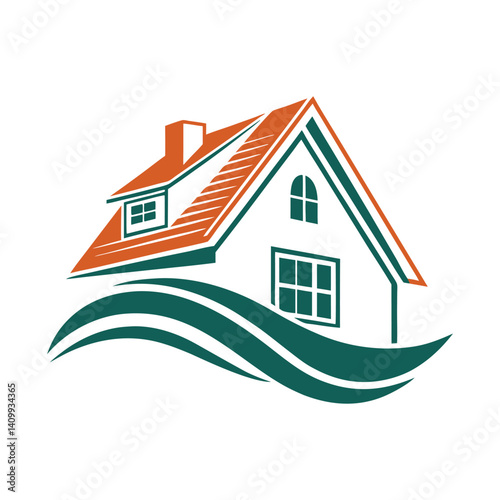 Modern Real Estate House Logo Design – Roof and Home Icon in Red and Blue .