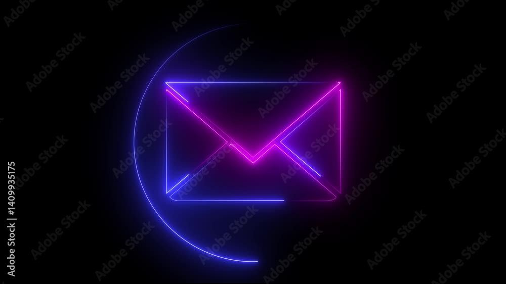 Neon glowing mail icon animation Mail envelope icon, glowing message symbol icon animation on the black, background. Neon glowing mail icon animation Mail envelope icon, glowing message symbol icon animation on the black, background.