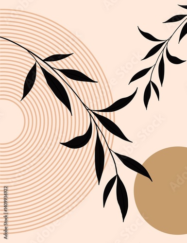 Modern minimalist wall art, geometric arch patterns, abstract artwork is perfect for boho-style home decor, living room.	