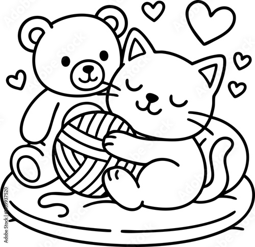 Dessin au trait pour page ou livre de coloriage de chat mignon et amusant. Trait simple et facile, vecteur noir transparent. 