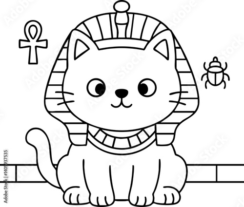 Dessin au trait pour page ou livre de coloriage de chat mignon et amusant. Trait simple et facile, vecteur noir transparent. 