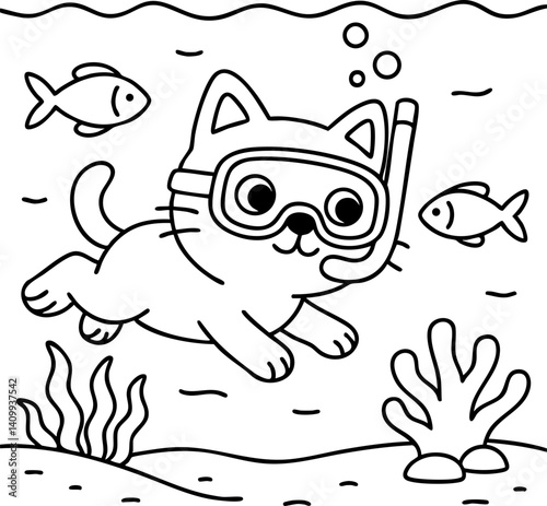 Dessin au trait pour page ou livre de coloriage de chat mignon et amusant. Trait simple et facile, vecteur noir transparent. 