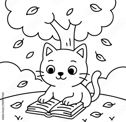 Dessin au trait pour page ou livre de coloriage de chat mignon et amusant. Trait simple et facile, vecteur noir transparent. 