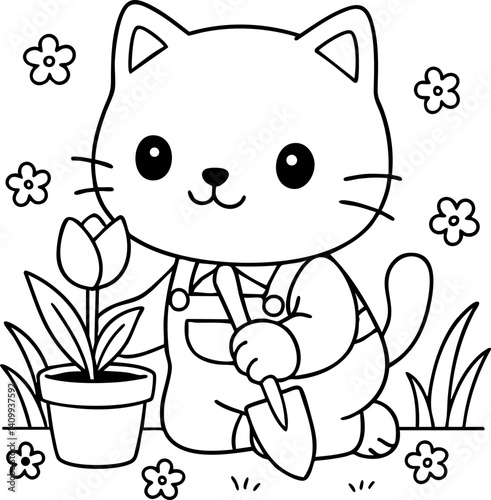 Dessin au trait pour page ou livre de coloriage de chat mignon et amusant. Trait simple et facile, vecteur noir transparent. 