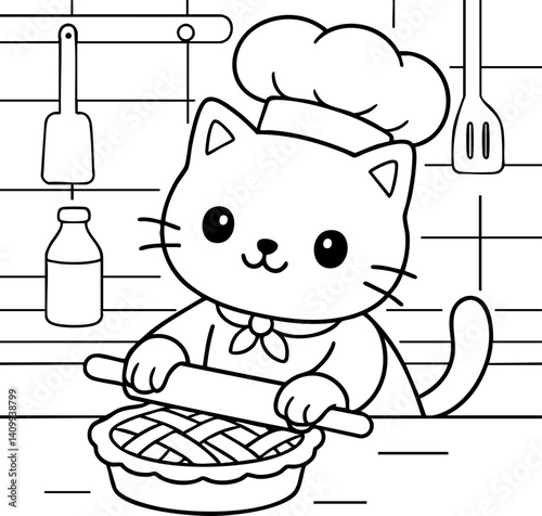 Dessin au trait pour page ou livre de coloriage de chat mignon et amusant. Trait simple et facile, vecteur noir transparent. 