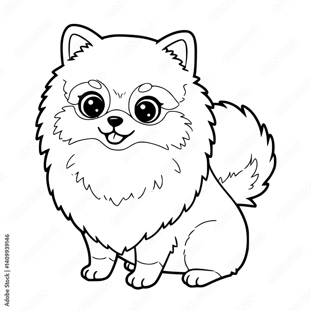 Obraz premium Pomerian dog illustration. Drawing. Coloring book. Black and white