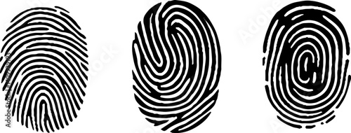 Digital vector fingerprint scan icons in 3 different sizes of thickness. Biometric data design. Security system based on thumb lines, vector illustration illustration