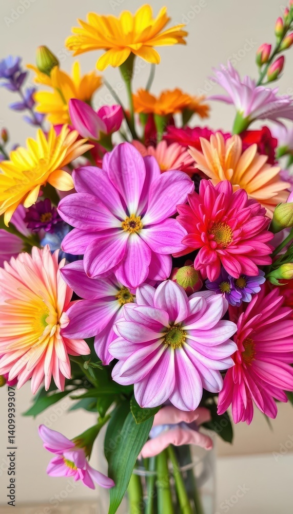 Obraz premium Vibrant bouquet of assorted blooms in elegant floral arrangement, vase, assorted flowers, flowers