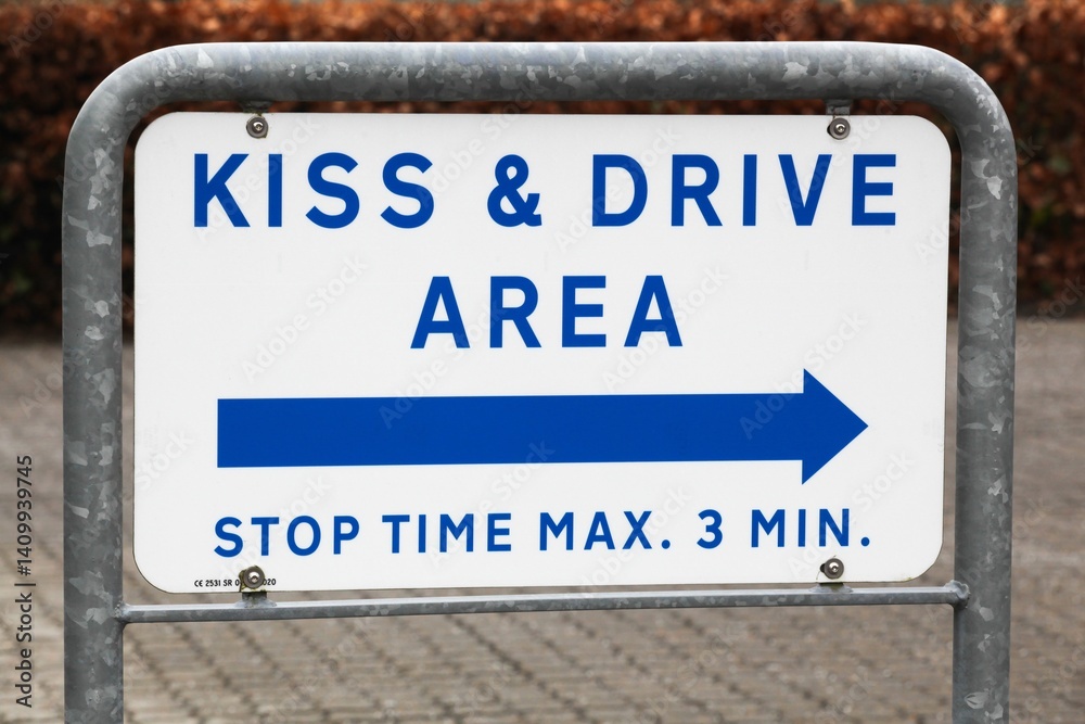 Fototapeta premium Kiss and drive area roadsign in Denmark