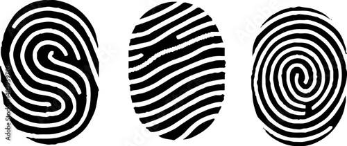 Digital vector fingerprint scan icons in 3 different sizes of thickness. Biometric data design. Security system based on thumb lines, vector illustration illustration