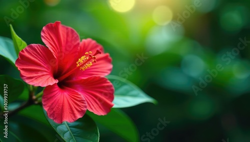 Bold, vibrant hibiscus blooms, lush tropical foliage, vivid color contrast, leaves, orange, bloom