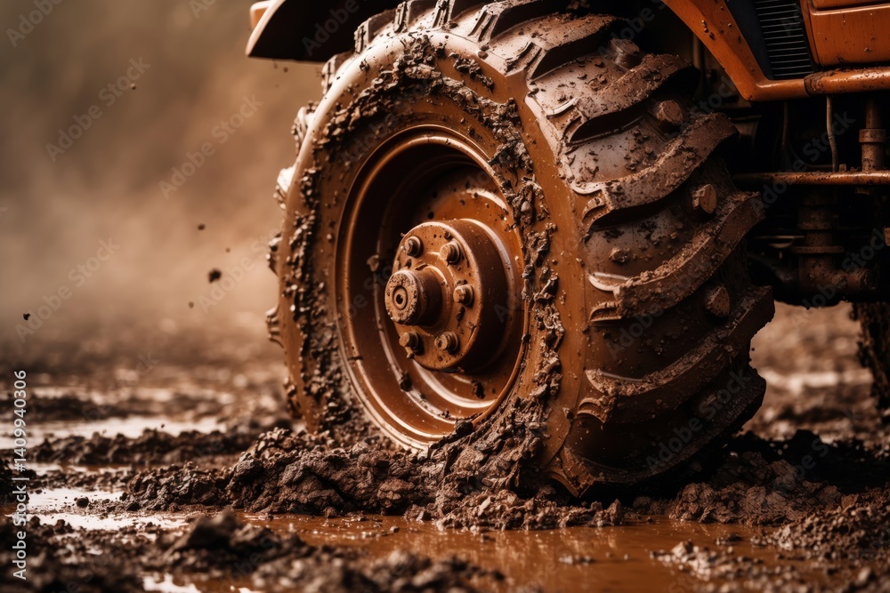 Tractor wheel covered in mud. Tractor wheel covered in mud.
