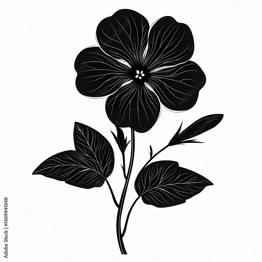 Fototapeta premium Black Flower Botanical Design. Elegant Monochrome Nature Art Illustration for Stylish Home Decoration