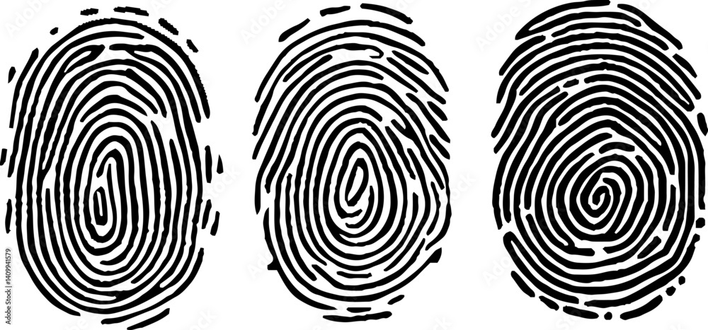 Vector illustration set of three black line fingerprint types on white background. stock illustration Vector illustration set of three black line fingerprint types on white background. stock illustration