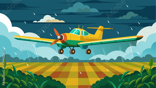 Even in adverse weather conditions an automated crop duster can continue its vital tasks with its highly accurate sensing technology and automated flight control system.. Vector illustration