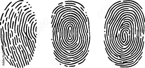 Unique thumb lines imprint. Security fingerprint authentication vector illustration set stock illustration