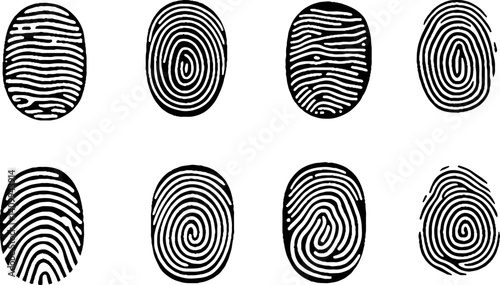 Fingerprint Security Access Authorization Icons illustration. Collection of 8  Fingerprint. Vector