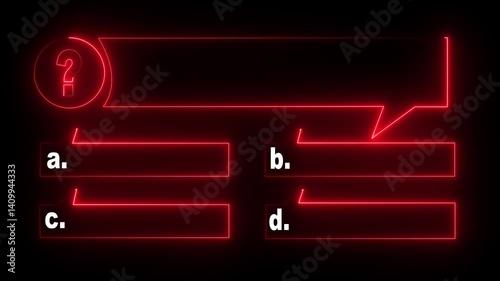 Quiz Neon Line Animation with option selection on black background ,Quiz template challenge with option selection, quiz game animation, Animated quiz question on black background