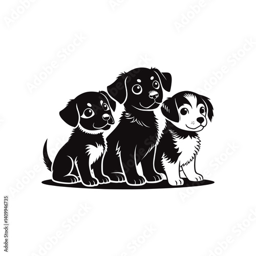 cute puppy silhouette logo vector line art logo design