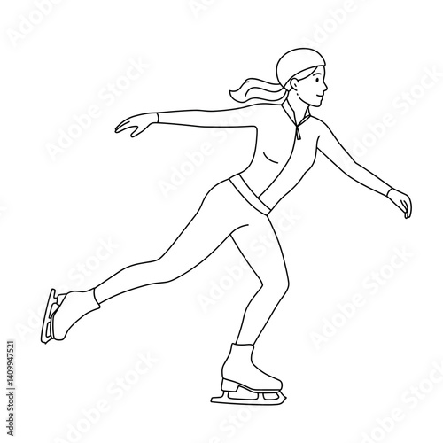Ice skater practicing gracefully on ice rink  