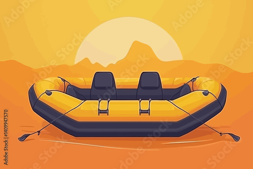 Inflatable boat landscape vector 