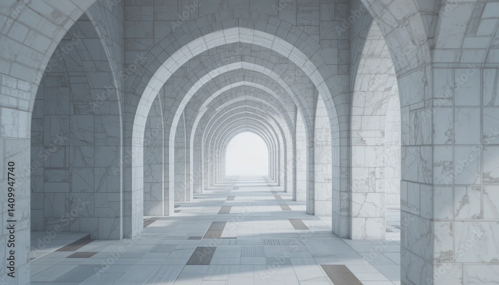 Fototapeta premium Majestic archway passage through illuminated stone columns ancient architecture serene environment perspective viewpoint spiritual concept