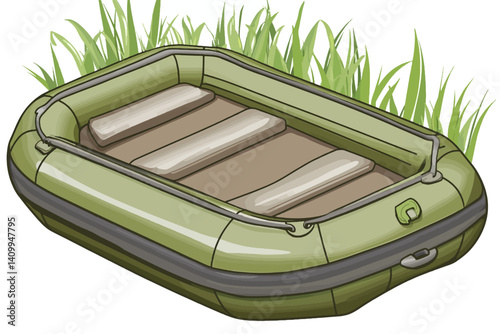Inflatable boat landscape illustration 