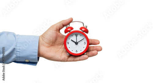 Fotografija Isolated Red Alarm Clock in Hand