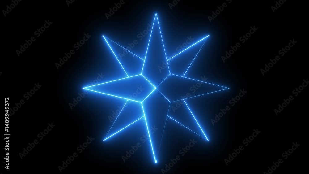 Neon star Border animation ,glowing neon frame Neon glowing six hand star icon animation black background.