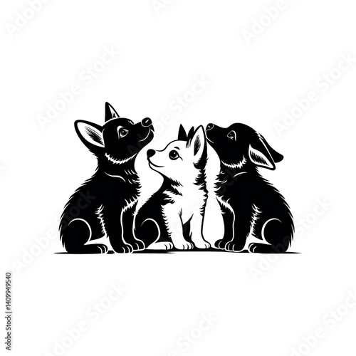 cute puppy silhouette logo vector line art logo design