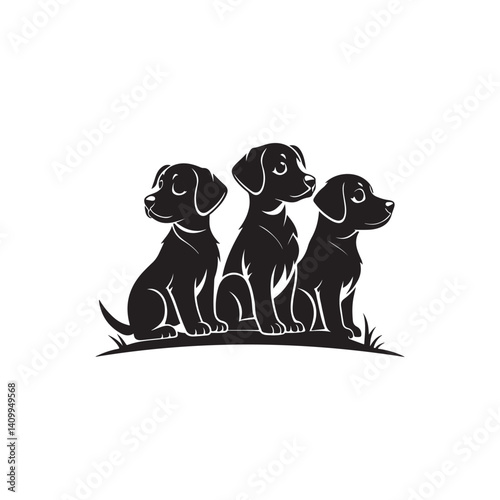cute puppy silhouette logo vector line art logo design