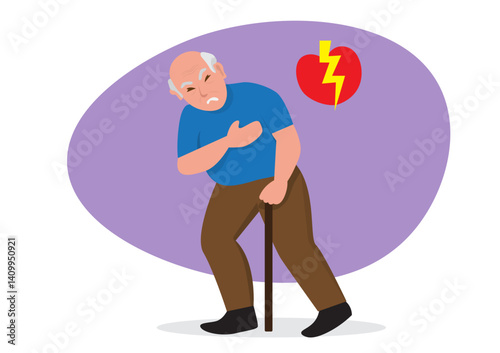 senior man having a heart attack Elderly people with chest pain vector illustration