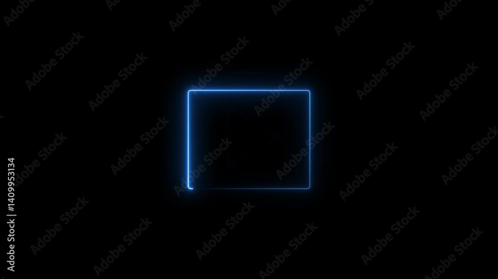 glowing neon blue color play button icon animation sign symbol on black background glowing neon blue color play button icon animation sign symbol on black background