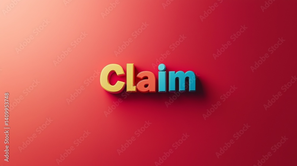 Colorful 'Claim' text on a red background, creating a modern and vibrant feel. Colorful 'Claim' text on a red background, creating a modern and vibrant feel.