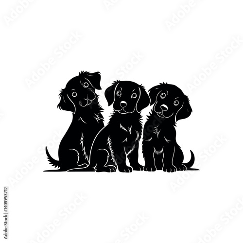 cute puppy silhouette logo vector line art logo design