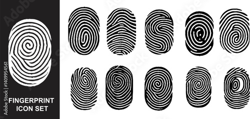 Thumb finger prints. Access icons. Forefinger imprint. ID logo. Identity detection. Fingerprint and thumbprint. Biometric identification. Line touch pattern. Vector