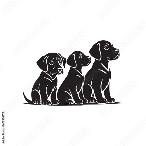 cute puppy silhouette logo vector line art logo design
