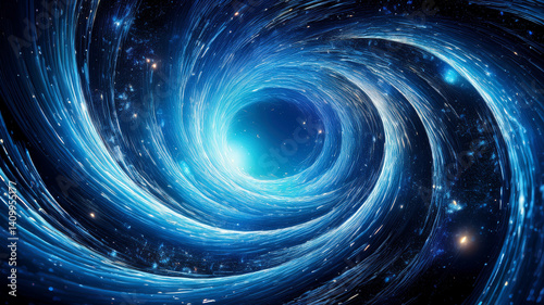 A swirling vortex of vibrant light trails creates an abstract cosmic illusion in a dark space Generated Image