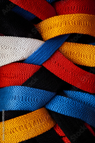 Obraz na płótnie The Journey of Mastery: A Kaleidoscope of Karate Belts in the Art of Discipline and Growth w salonie
