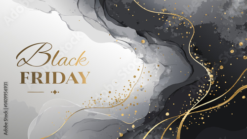 *Abstract Luxury Background in Smoky Grey & Black with Metallic Gold Accents – Elegant Black Friday Campaign with Copy Space*