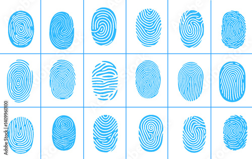 Bic collection of fingerprint. Fingerprint security access authorization icons stock illustration