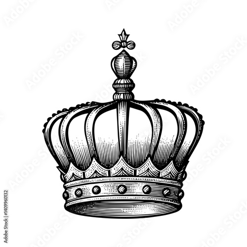Detailed king's crown in black and white in vintage style.