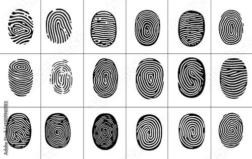 Bic collection of fingerprint. Fingerprint security access authorization icons stock illustration