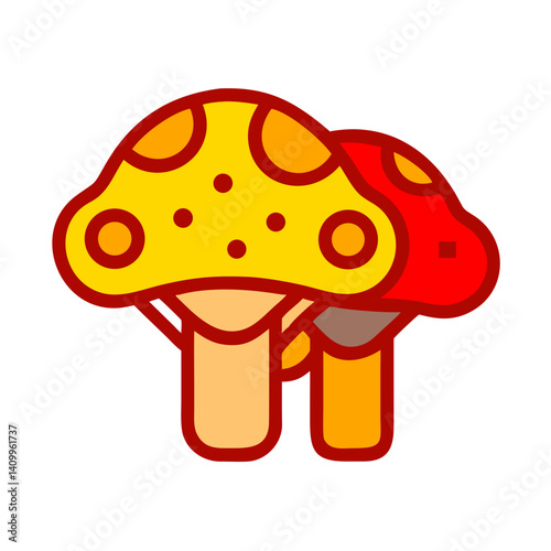*Mushrooms, Autumn-Themed Minimalist Linear UI Icon on White Background with Copy Space*  