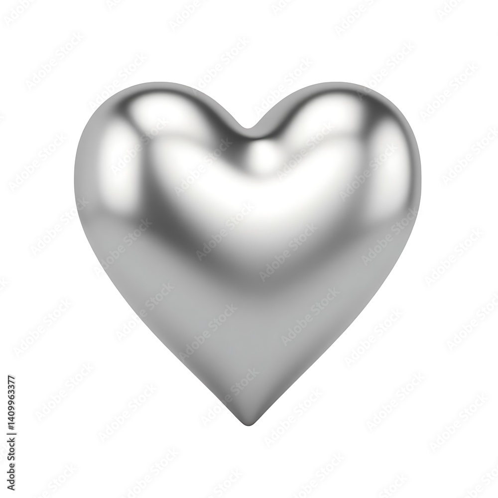 Sleek Silver 3D Heart Icon on White Background Sleek Silver 3D Heart Icon on White Background
