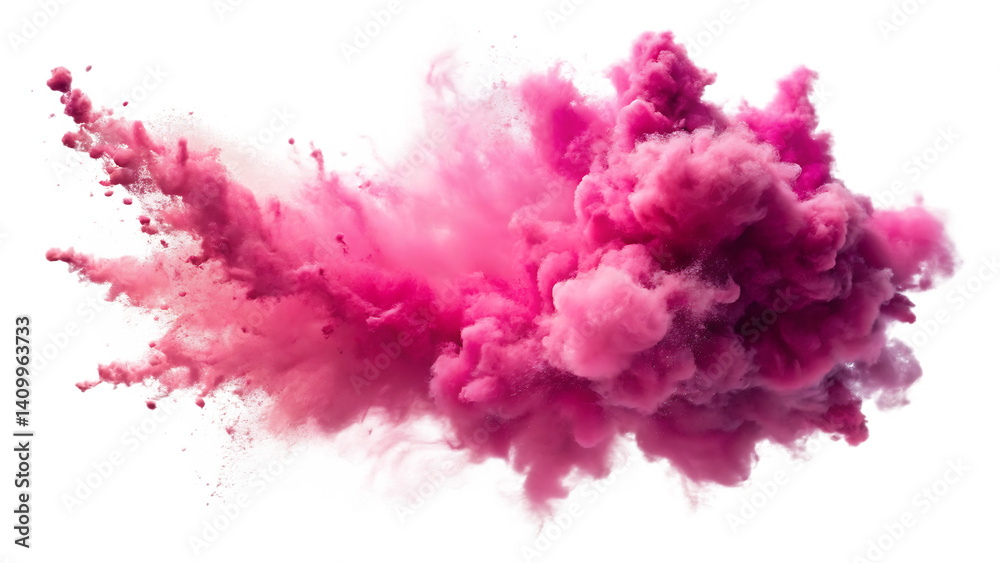 Fototapeta premium pink smoke paint explosion powder splash isolated on white background PNG ,AI GENERATED