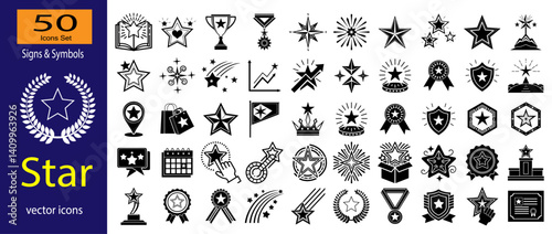 Vector Icons Collection Featuring Stars Trophies and Awards for Design EPS vector.